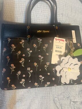 Betsey Johnson Black Floral Tote with White Flower Charm